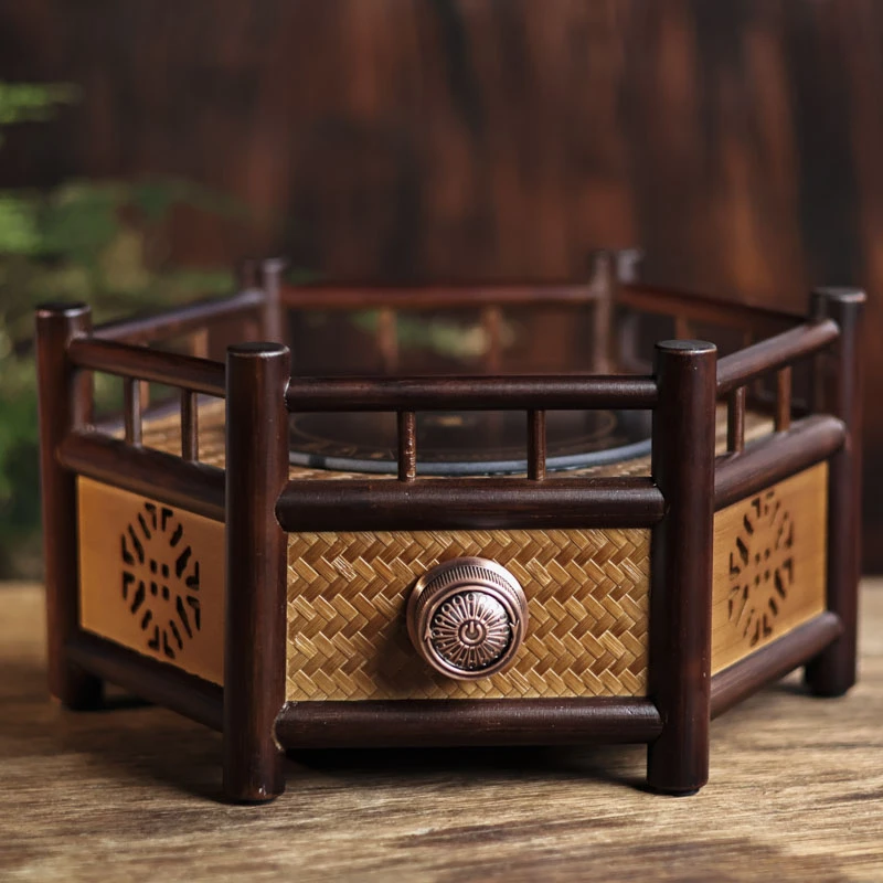 【福器】六方竹编电陶炉-旋钮 直径25.8高13（Q2946）