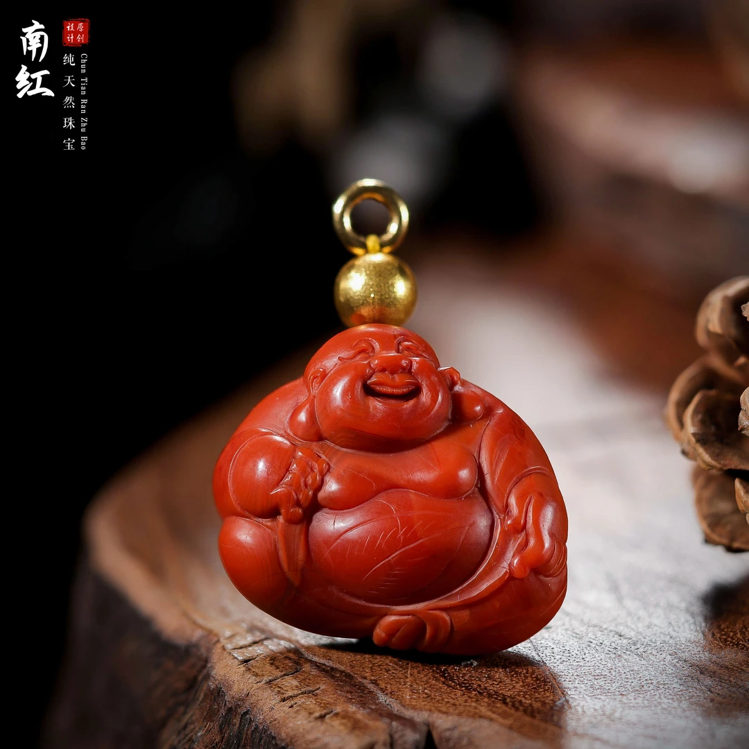 【桃总推荐】18K金南红笑佛吊坠@@ZY50119062