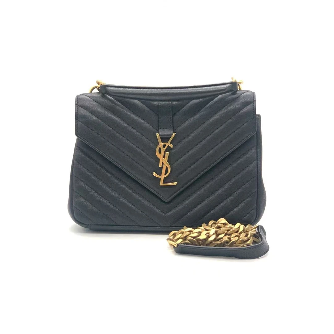 99新 YSL/圣罗兰 黑金小号college信封邮差包