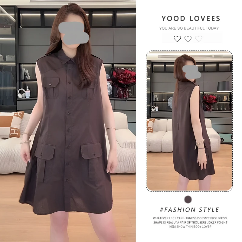 2025年夏季新款韩版复古设计感小众不撞款小个子翻领无袖连衣裙女