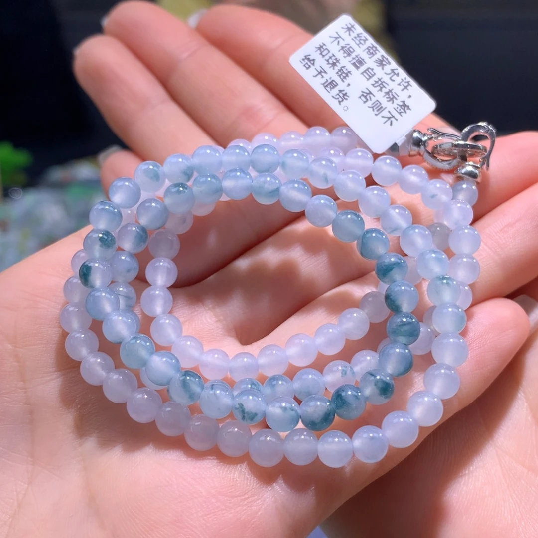 翡翠手链未镶嵌冰种蓝底渐变飘花项链卡5.3m m