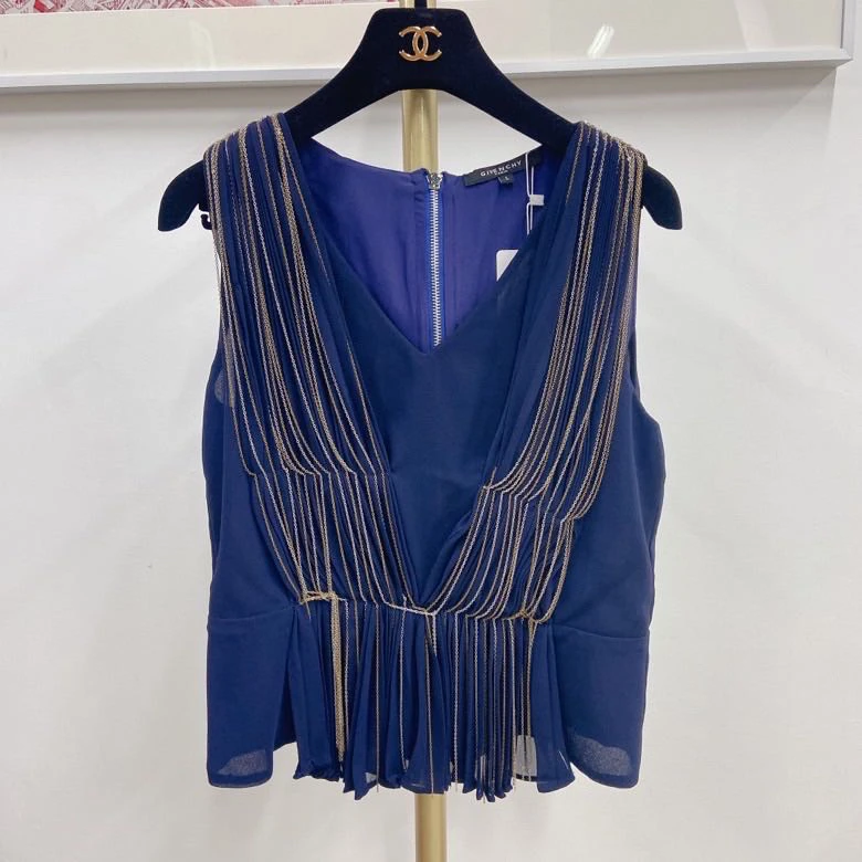 95新 Givenchy/纪梵希 蓝色真丝无袖上衣/0470450014005