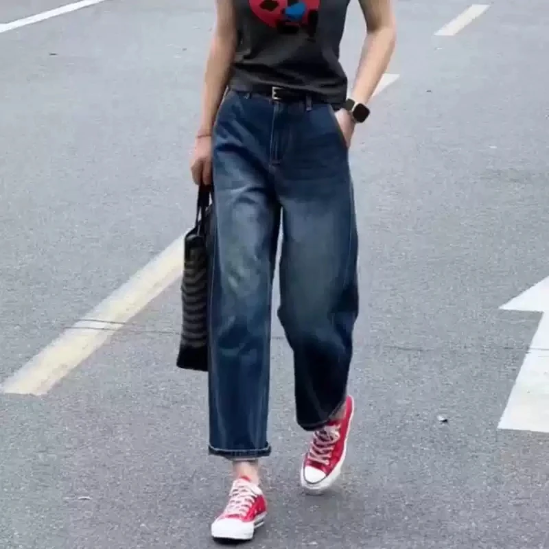 牛仔裤女2025春秋新款裤子显瘦高腰爆款九分裤时尚百搭宽松弯刀裤