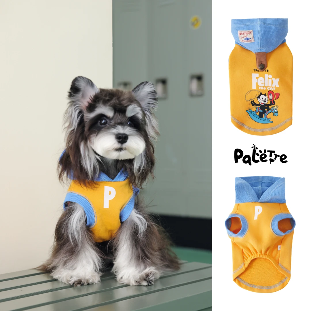 PalettePet秋冬狗狗猫咪宠物服装网红橙蓝拼卡通黑猫无袖纽扣帽衫