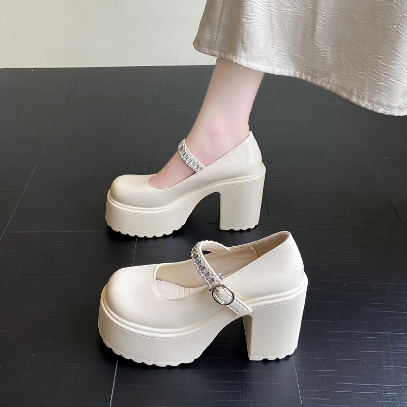 玛丽珍婚鞋女主婚纱神器松糕鞋10cm厚底粗跟新娘鞋防水台高跟鞋女