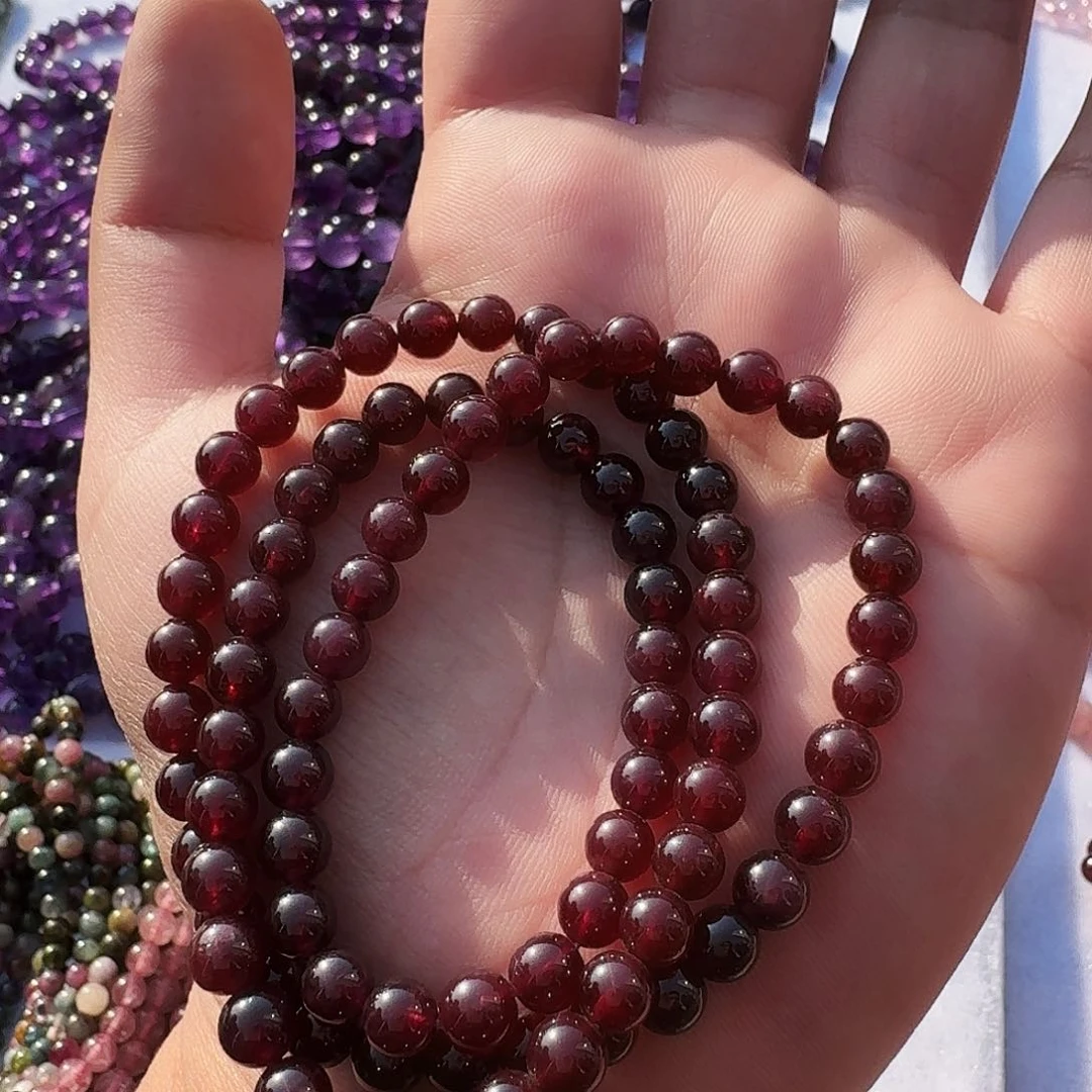 水晶星光石榴手串未镶嵌萌*