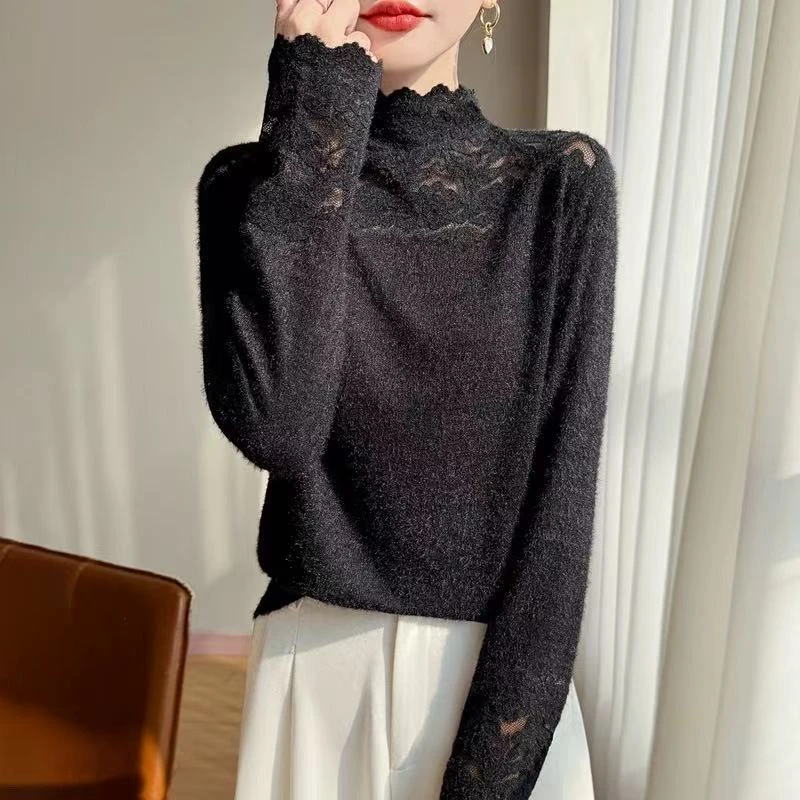 073花边领半高领打底衫T恤女款90-150斤