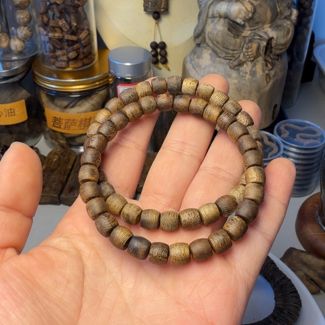 涟***漪沉香沉香枕海南乌身圆叶老料鼓珠8克+