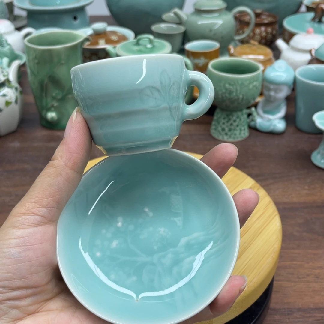 微瑕特价青瓷青瓷一杯一垫