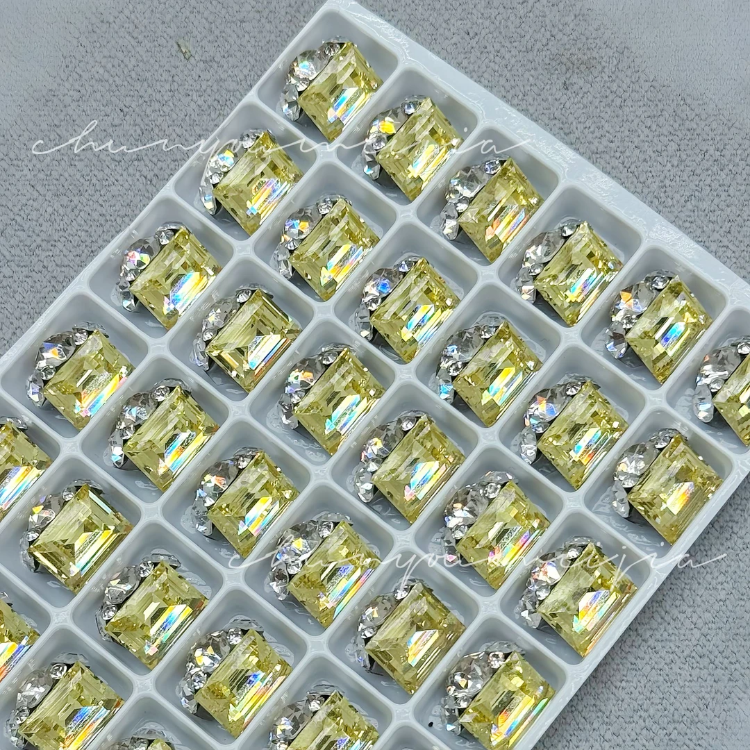 5颗美甲饰品高品施家华子切冰糖堆钻成品浅黄长直角堆堆钻10*11mm
