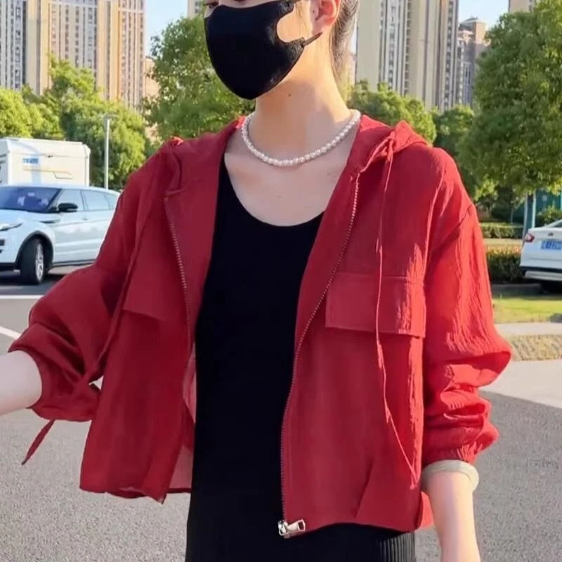 高级感连帽防晒衣女薄纱2025新款夏季宽松小个子透气防晒衫短外套
