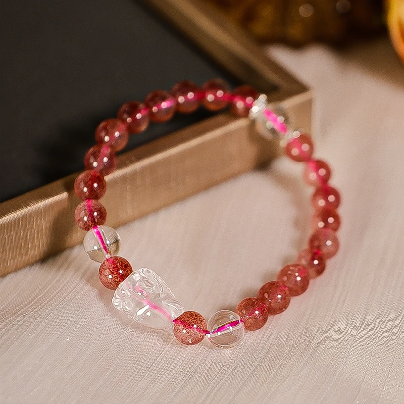 原创设计草莓晶九尾狐凤九天然粉百搭女式手链多样性发一-5831