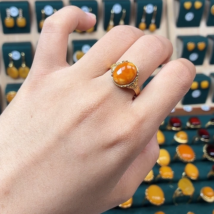 琥珀银S925镶嵌戒指