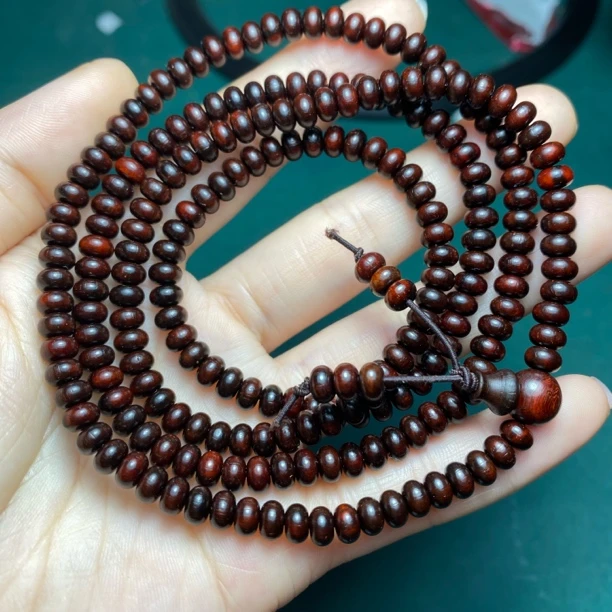 正宗印度小叶紫檀算盘珠约5.5/3.5mm216颗手串手持高油老料大漏