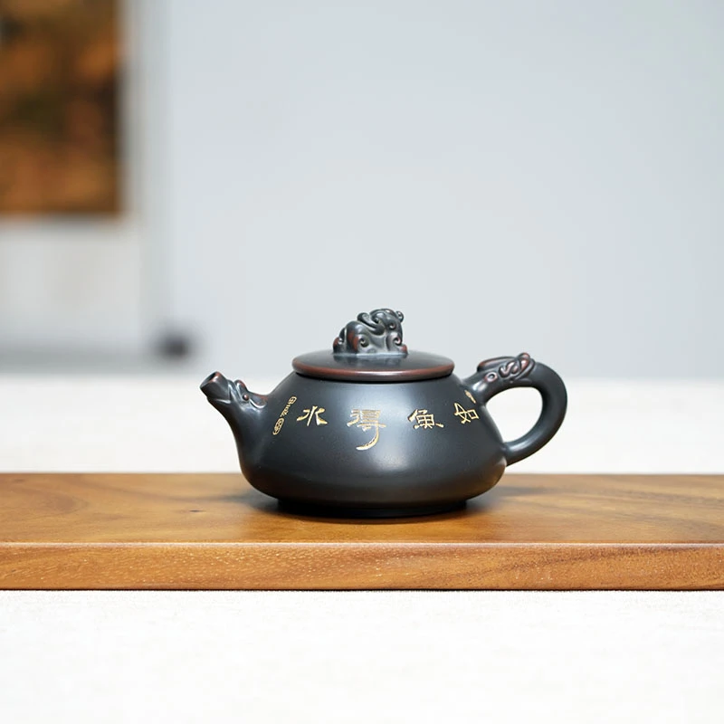 5号 龙瓢壶 刻绘如鱼得水 全手工中式陶壶 坭兴陶茶壶 230CC