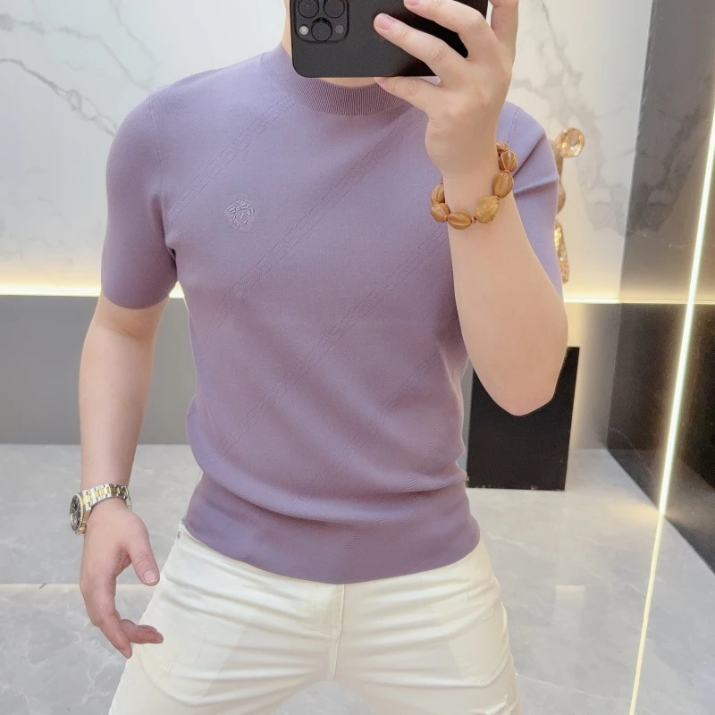 度尚-2025早秋新款男士高品质轻奢针织百搭打底时尚圆领短袖8819