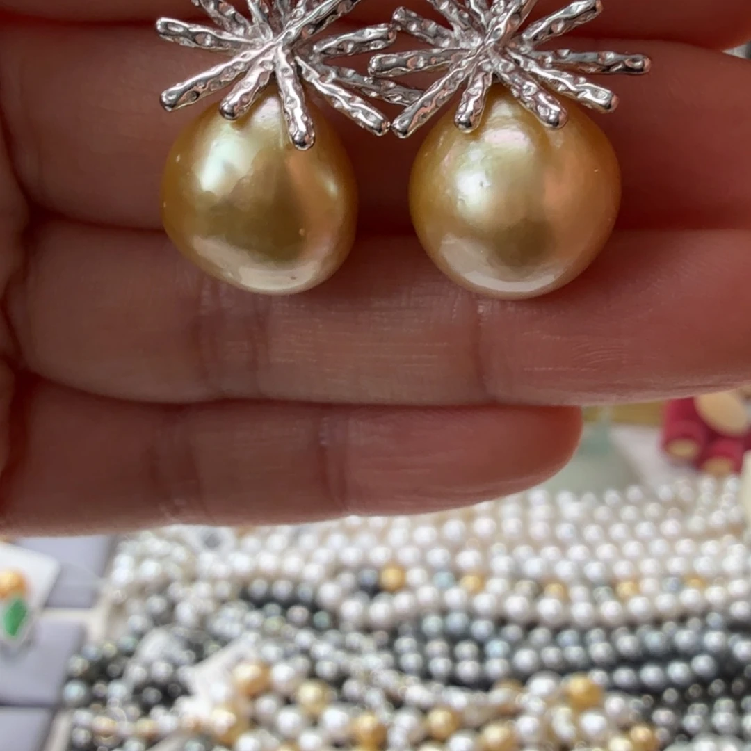 银S925镶嵌耳饰海水珍珠