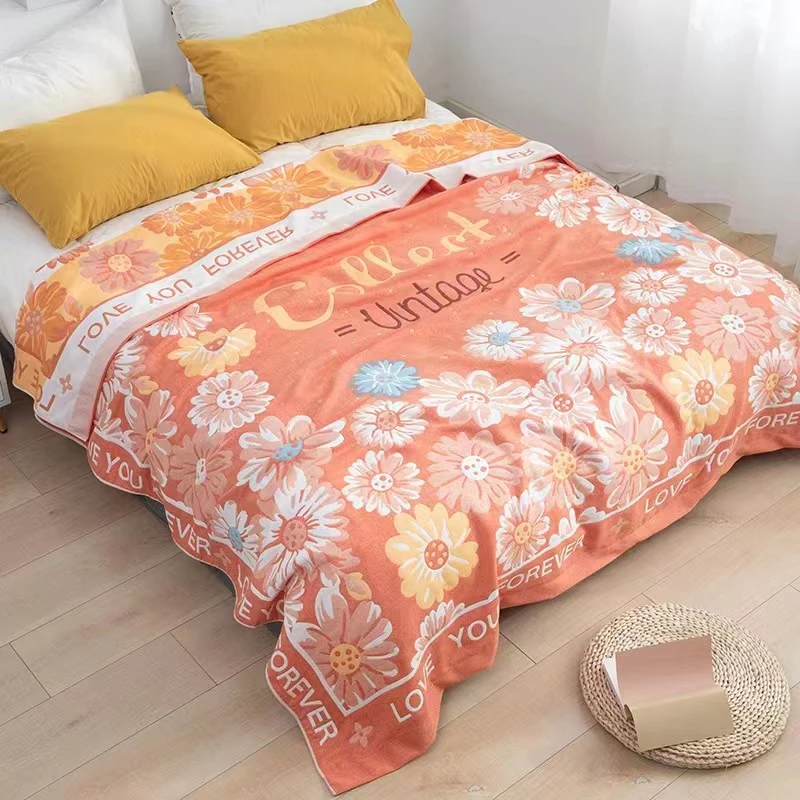 【墨恋 桔 床盖】2X2.3米 A类 精梳棉纱布双人四季多功能床盖毯