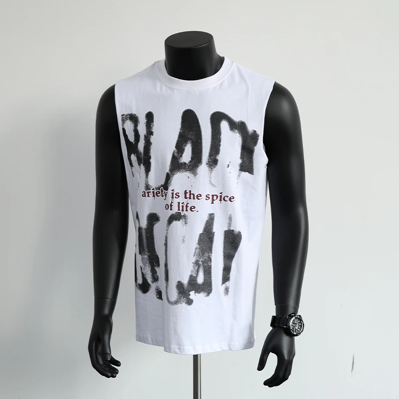 美式高街涂鸦坎肩无袖T恤男设计感小众宽松潮牌背心上衣夏季新款