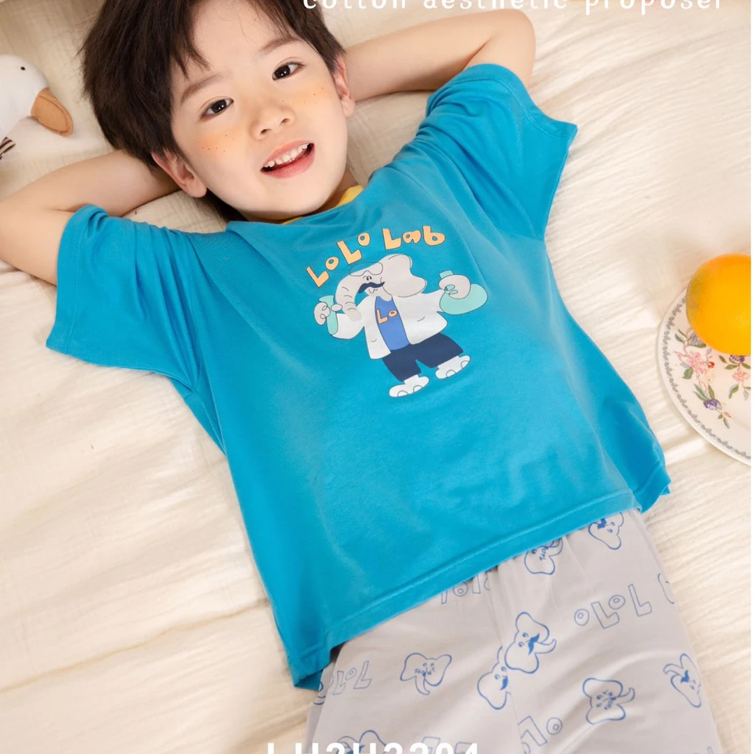 小松鼠洛洛夏季圆领大象男童短袖中裤套装39    2204