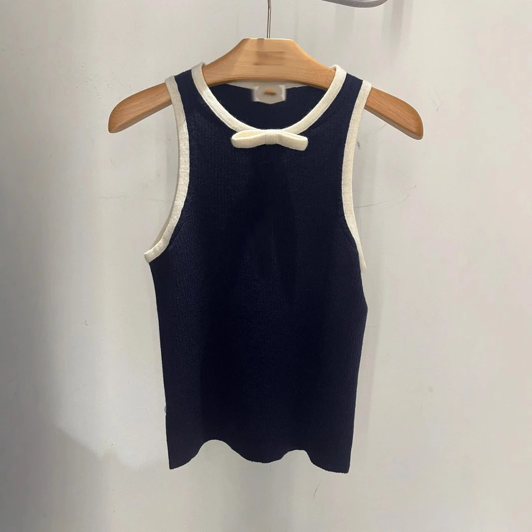 深圳南油高定蝴蝶结饰撞色凯旋门logo字母提花时尚背心2025早春款