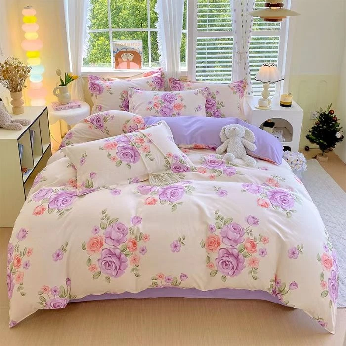 四季通用斜纹四件套小清新印花床单柔软亲肤被套宿舍床上用品