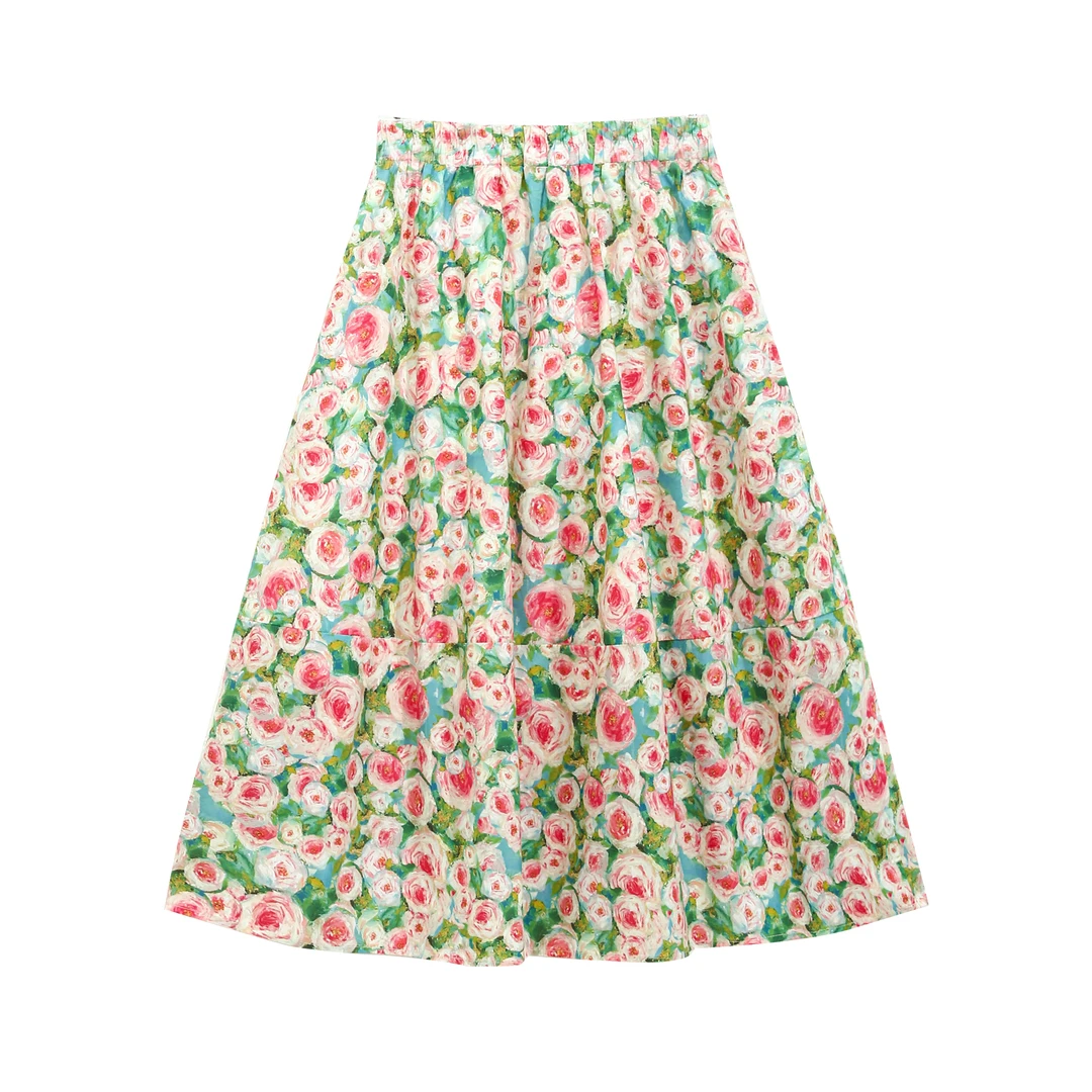 EC2025春季新款韩系风时尚碎花半身裙女中长款A字裙A3232