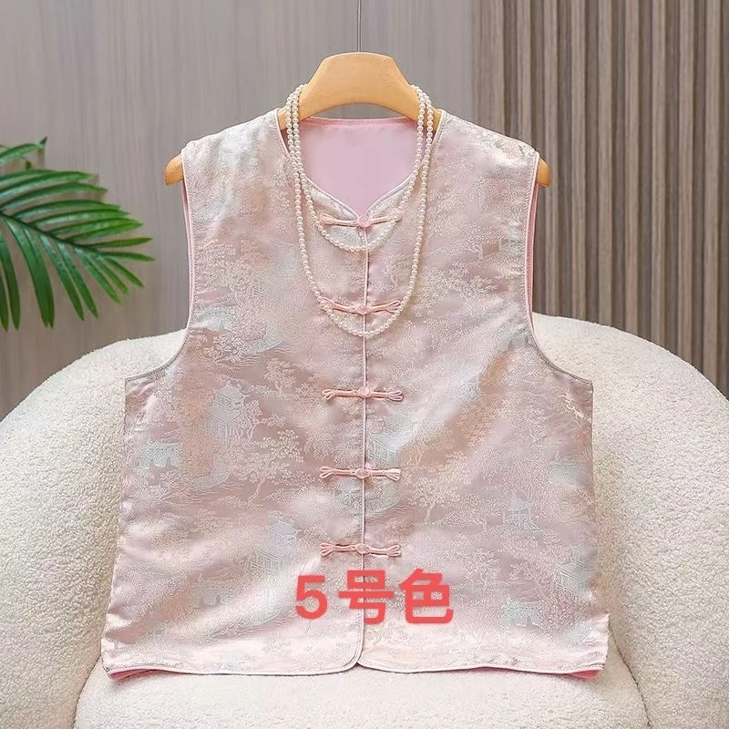 唐装百搭马夹工字型透气四季通用新中式宽松型双面女印花复古001