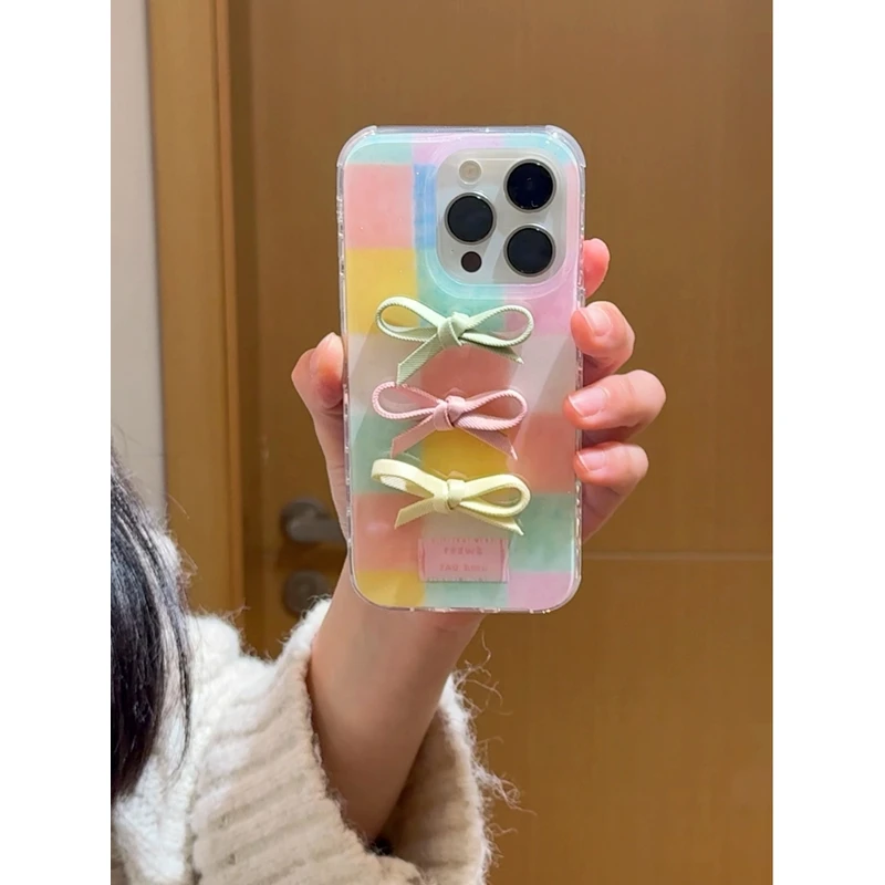 YOLO LAB可爱甜美彩色格子蝴蝶结ins韩系适用iPhone1615promax苹