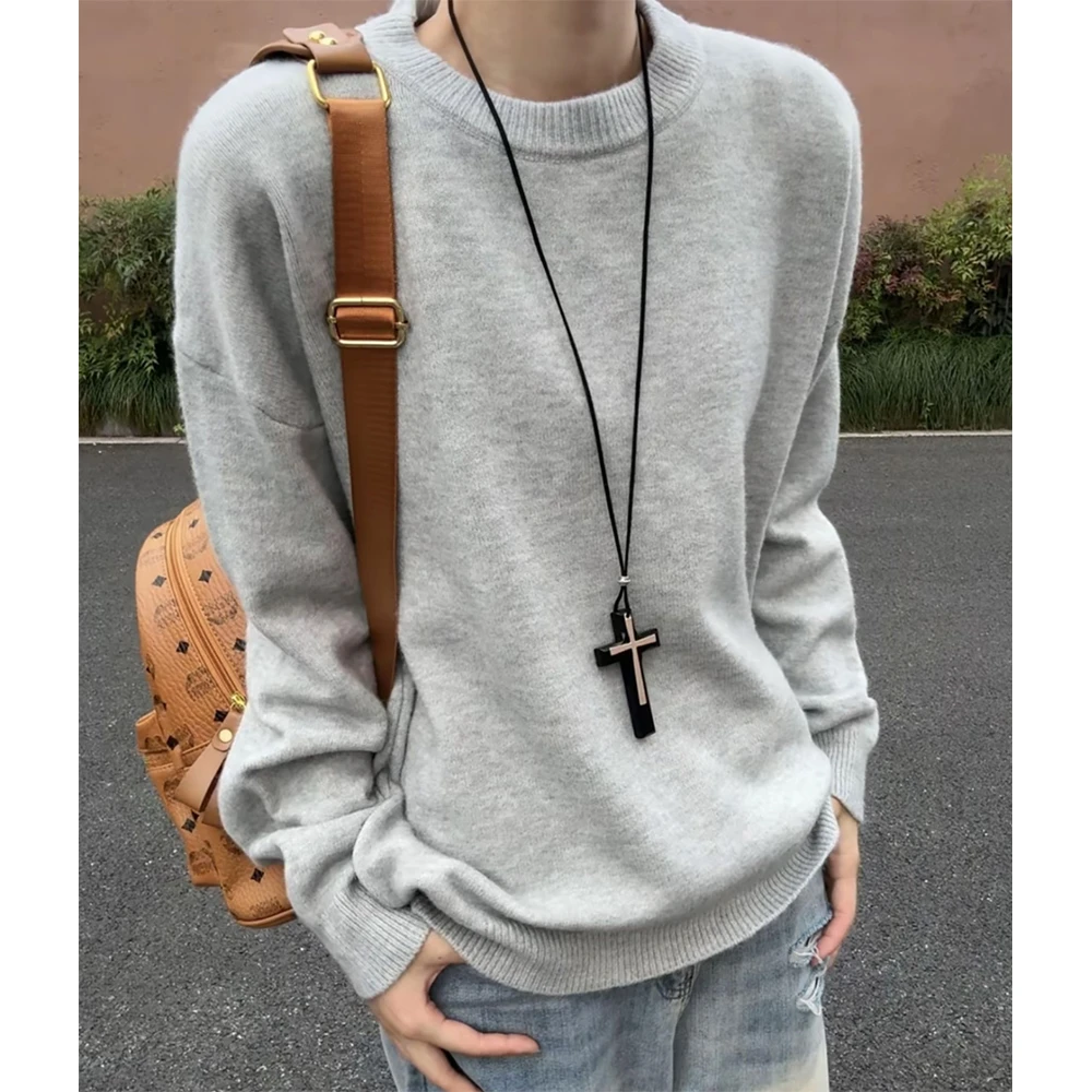 韩系毛衣男女同款秋冬季高级感圆领内搭打底衫宽松慵懒风针织衫款