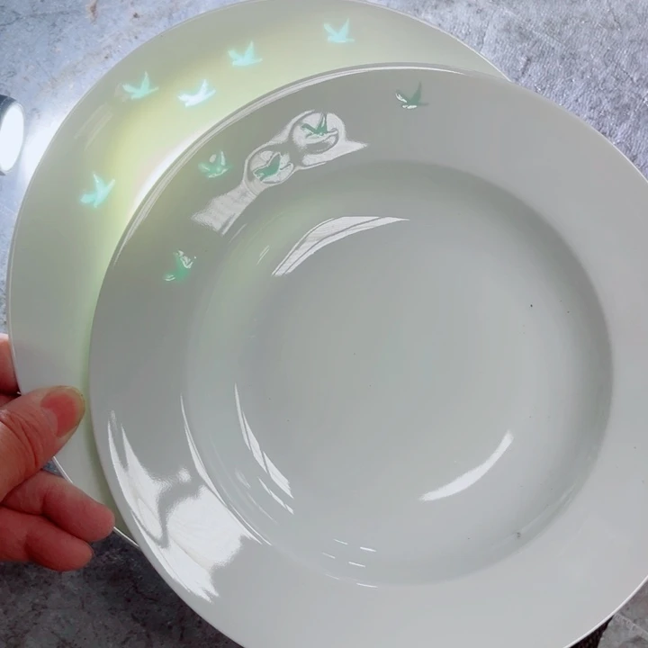 青花玲珑8寸折腰盘5个鸟2个