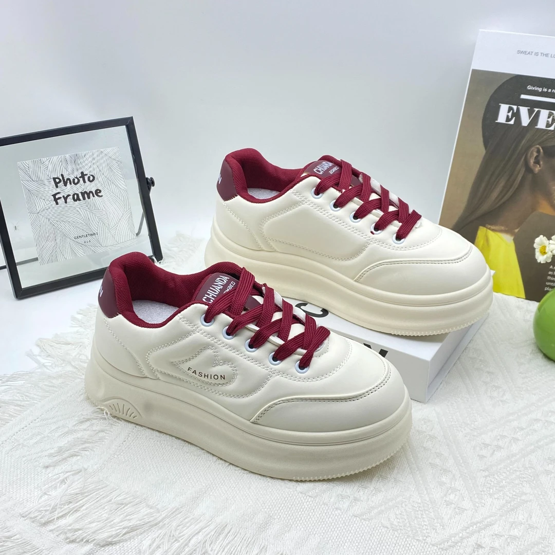 2025春季厚底小白板鞋安哥拉红时尚增高四季款板鞋【C1-1】