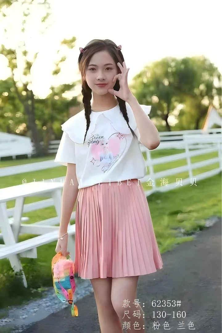 1901夏装新款洋气女童套装2025中大童女孩洋气时髦短袖裙子薄款