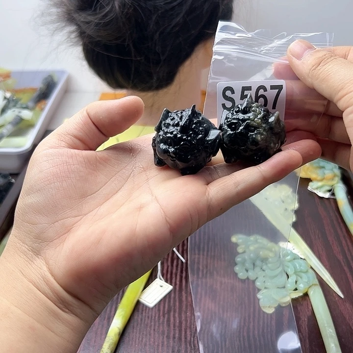 蛇纹石玉发饰合金禄***～