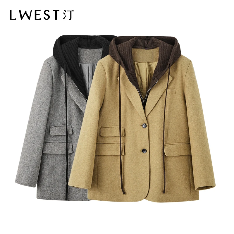 朗文斯汀2024冬装新款时尚真两件连帽休闲毛呢外套DZMW3512B12387