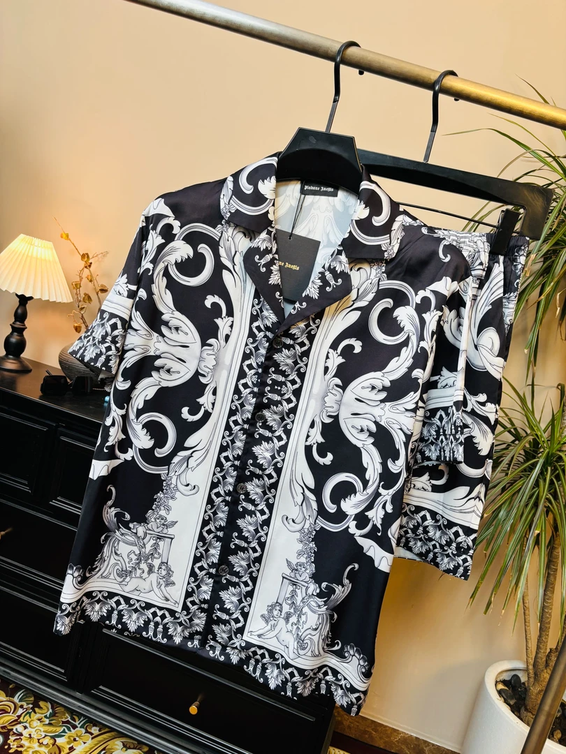 短袖短裤套装-南韩软丝料轻奢时尚情侣款家居服饰可外穿！