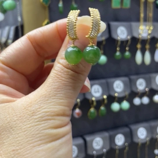 和田玉银S925镶嵌耳饰