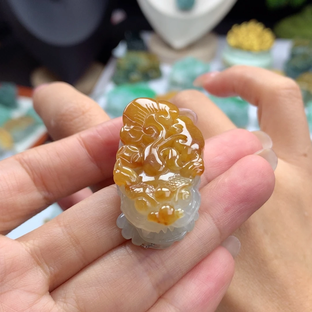 翡翠未镶嵌颈饰A20 阴阳眼黄金甲含珠貔貅