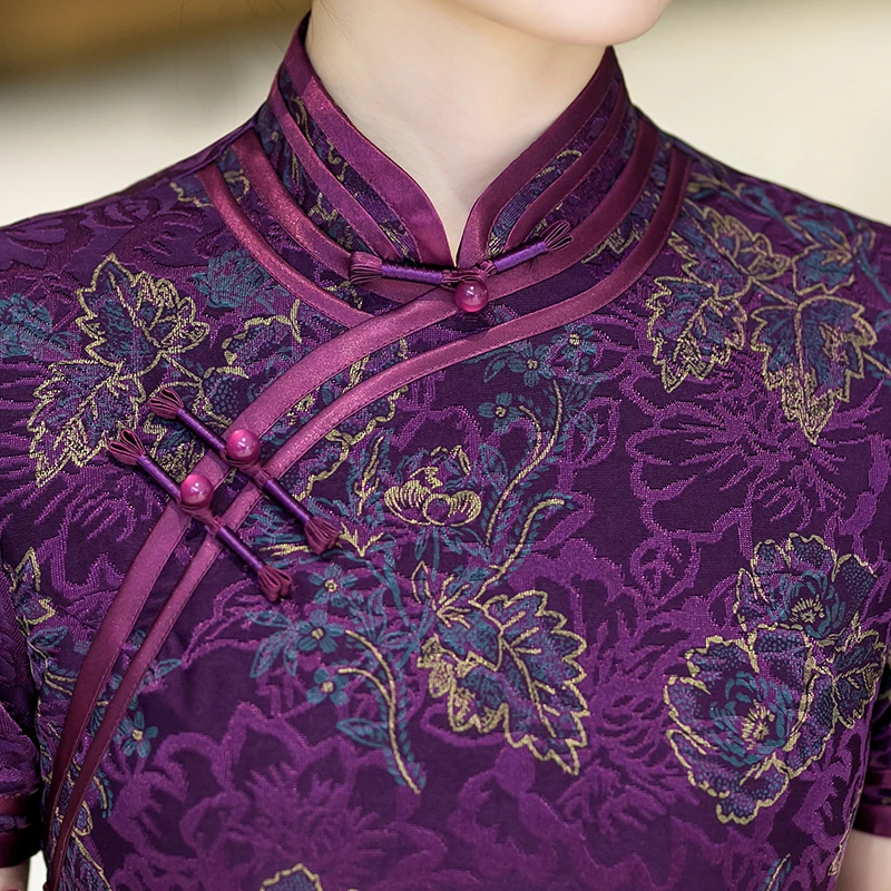 白幼秀新款2025复古时尚优雅中式立领港风款旗袍中国风旗袍5589