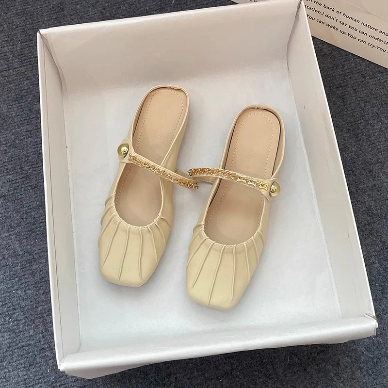 前包头拖鞋平底女外穿高级感女士法式半拖鞋一脚蹬软底配裙子单鞋