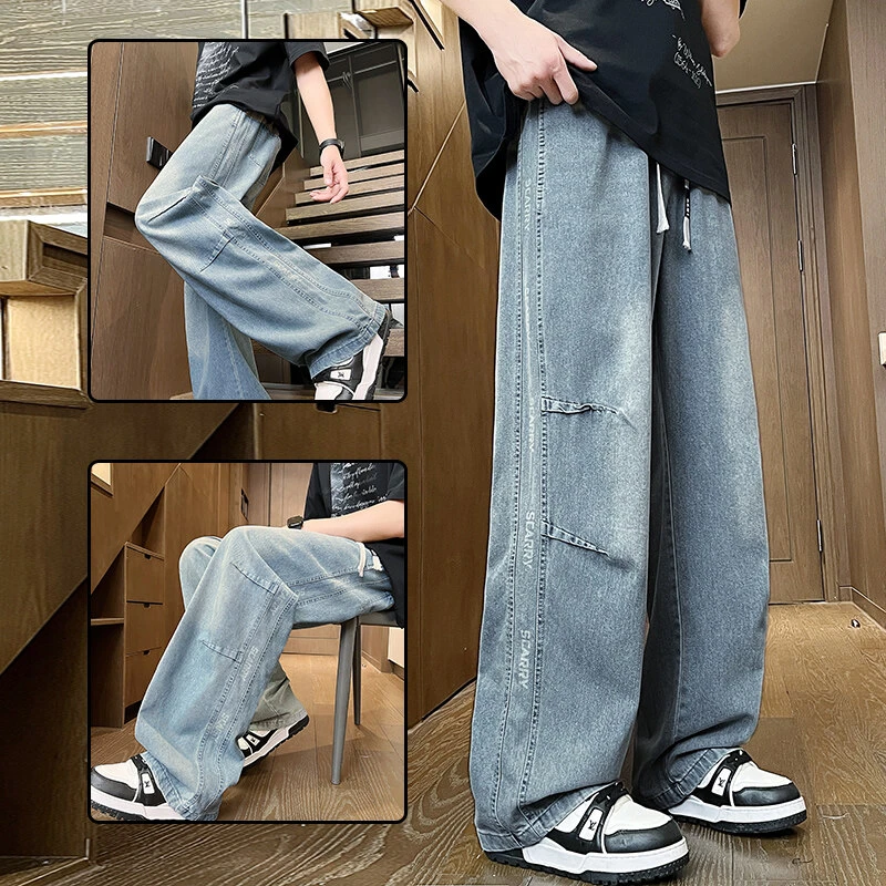夏季青少年男孩帅气宽松牛仔裤薄款初高中学生休闲长裤直筒裤子潮