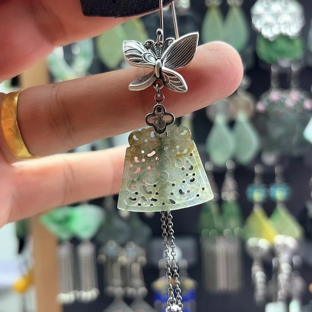 翡翠银S925镶嵌耳饰落**人