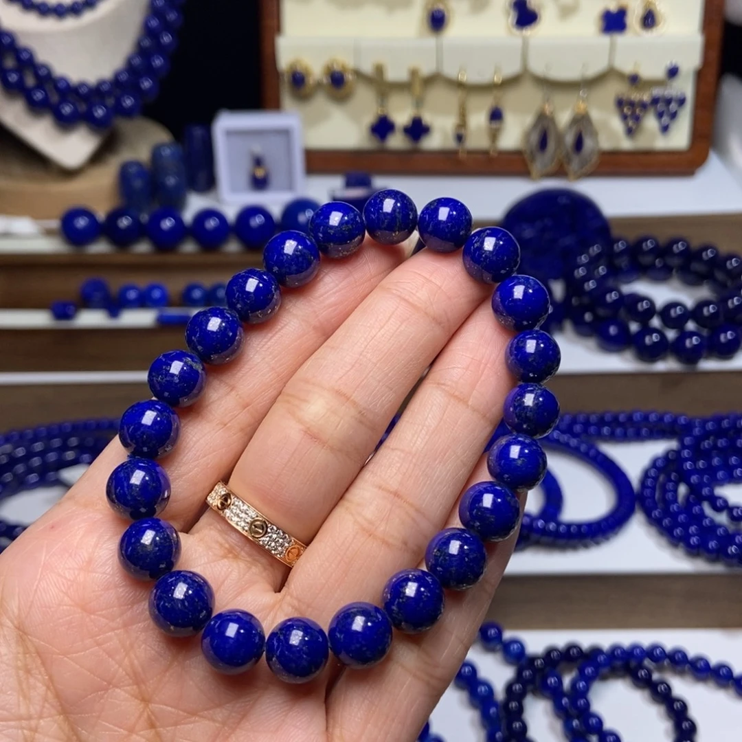 青金石未镶嵌9mm 多金 单圈手串