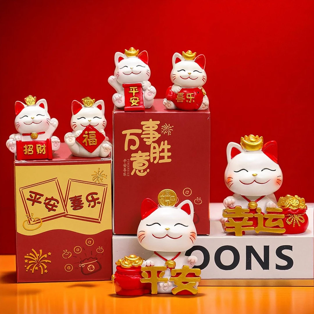 创意招财猫小摆件工位三八妇女节车载饰品桌面摆件迷你发财猫财神