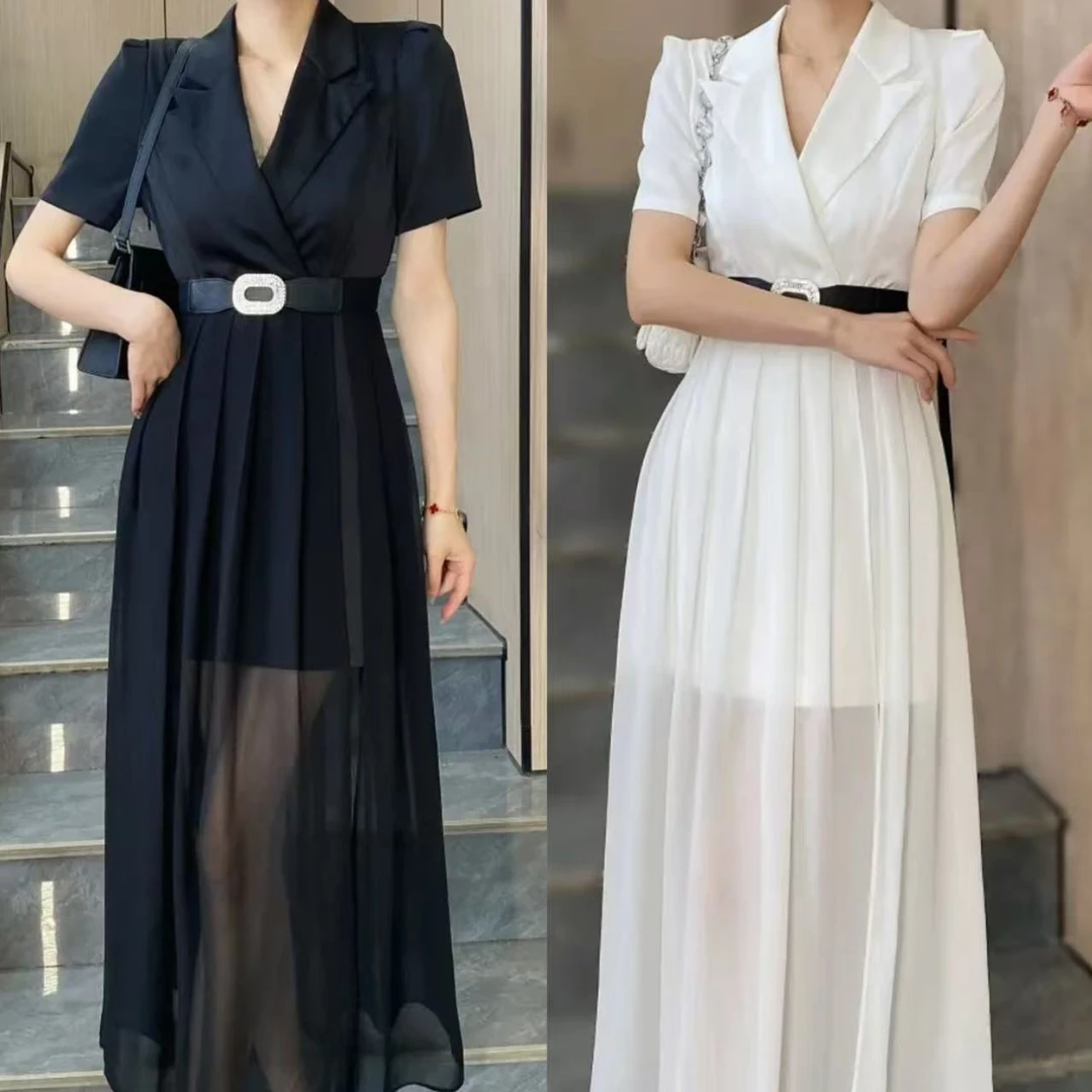 2025春夏新款时尚显瘦气质女士网红洋气连衣裙百搭款D6007