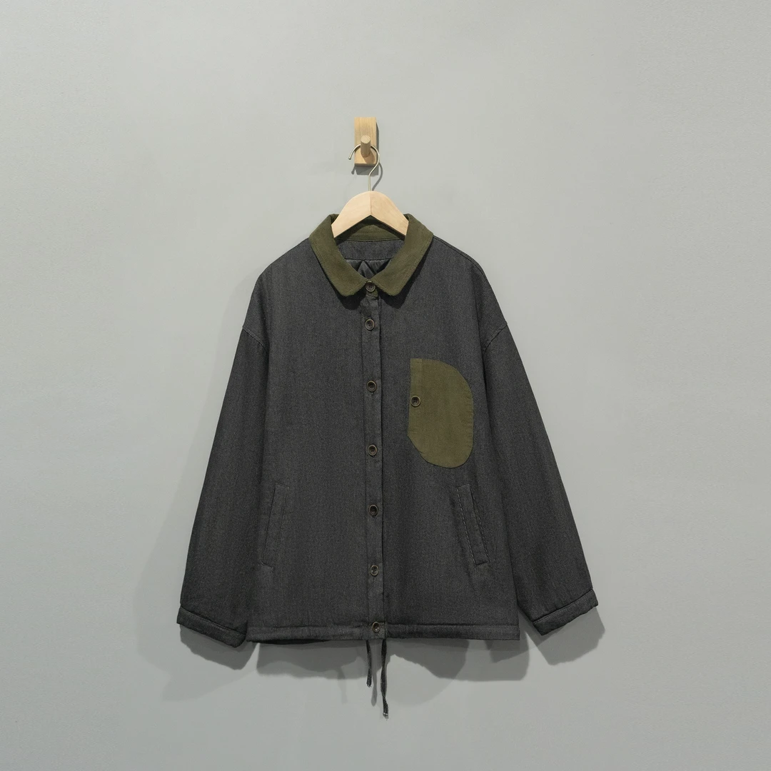 【且听风吟】0516170文艺复古百搭翻领拼接口袋牛仔百搭棉服外套