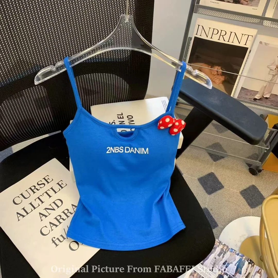 红色蝴蝶结刺绣吊带背心女夏季外穿内搭无袖百搭上衣