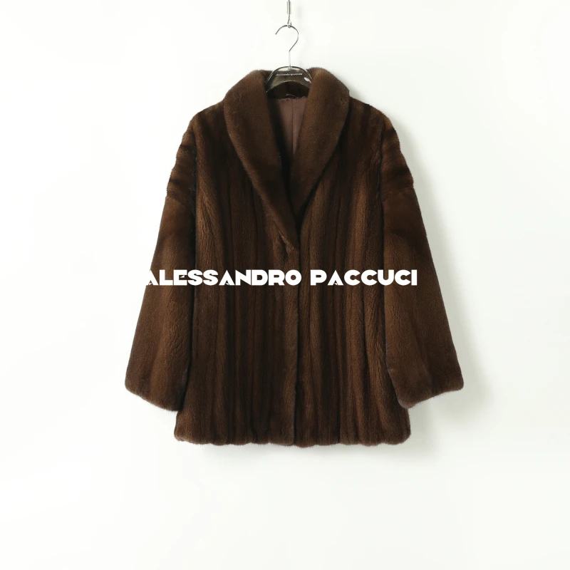 SAGA✖AP洛哥44033CS【小寒】进口水貂青果领桑蚕丝内里皮草外套24冬