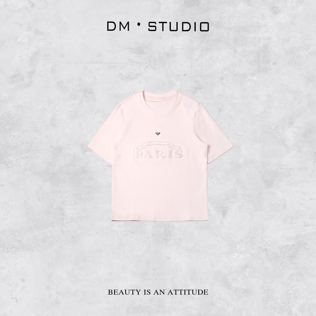 DM•STUDIO/精致百搭个性气质时尚圆领短袖上衣T恤（25T085）