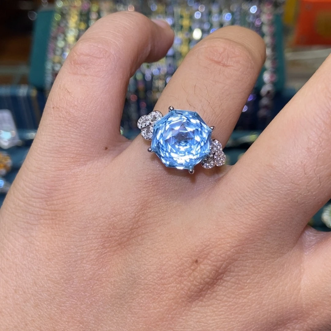 戒指托帕石银S925镶嵌